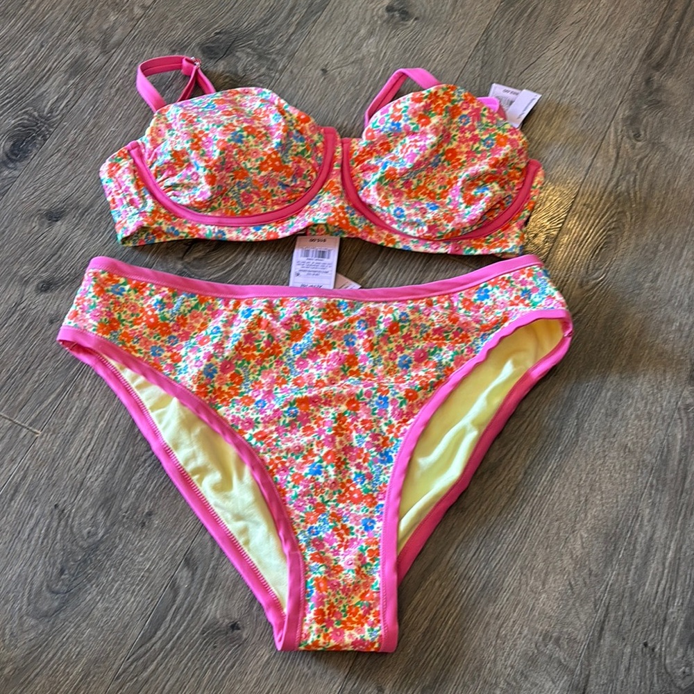 Wild Fable Pink and Yellow Bikini with Floral Design